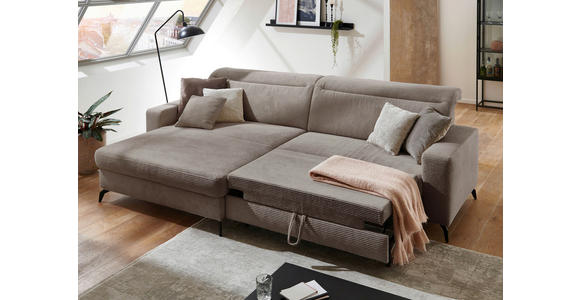 ECKSOFA inkl. Funktion Taupe Cord  - Taupe/Schwarz, KONVENTIONELL, Textil/Metall (178/290cm) - Cantus