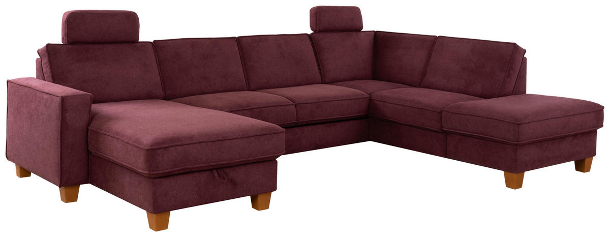 WOHNLANDSCHAFT in Flachgewebe Dunkelrot  - Eichefarben/Dunkelrot, Konventionell, Holz/Textil (161/309/213cm) - Sit & More