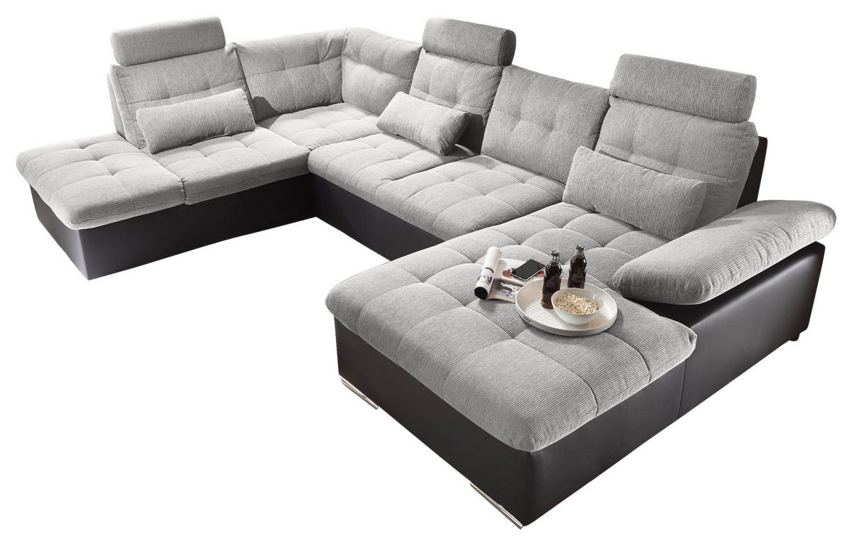 WOHNLANDSCHAFT Schwarz, Silberfarben Webstoff  - Silberfarben/Schwarz, MODERN, Textil (218/324/170cm) - MID.YOU