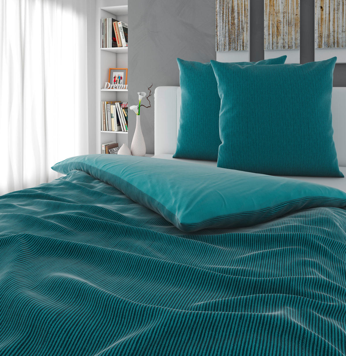 WENDEBETTWÄSCHE Satin 200/200 cm  - Petrol, Textil (200/200cm) - Bio:Vio