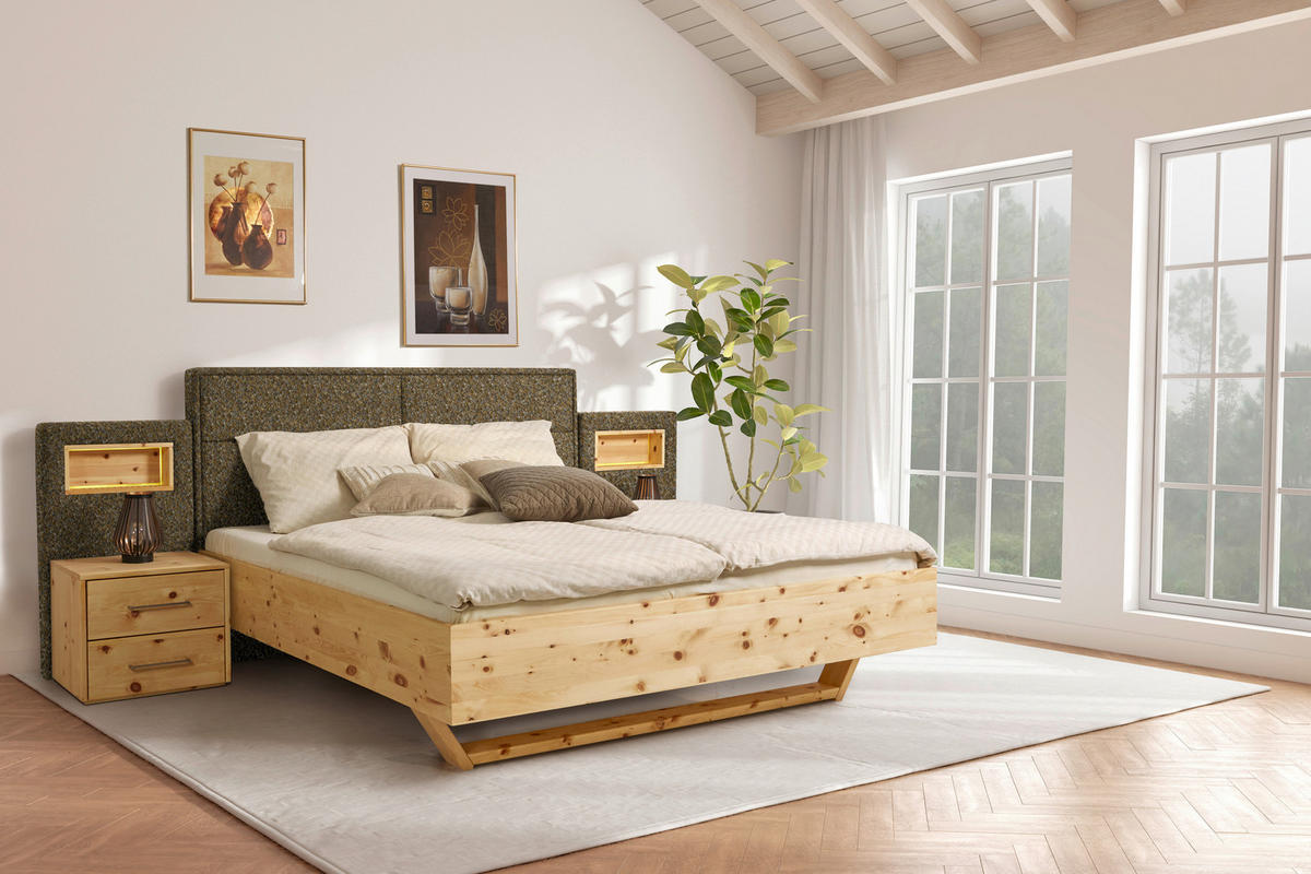 BETT 180/200 cm  in Zirbelkieferfarben, Khaki  - Khaki/Zirbelkieferfarben, Natur, Holz/Textil (180/200cm) - Valnatura