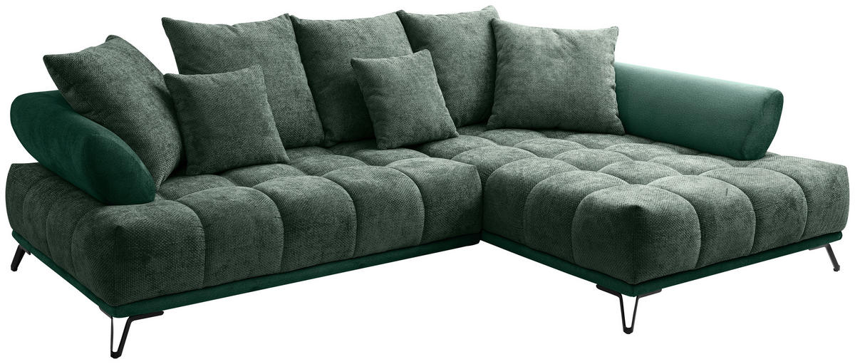 ECKSOFA Dunkelgrün Chenille Zierkissen, Rückenkissen, Rücken echt  - Dunkelgrün/Schwarz, MODERN, Textil/Metall (262/184cm) - MID.YOU