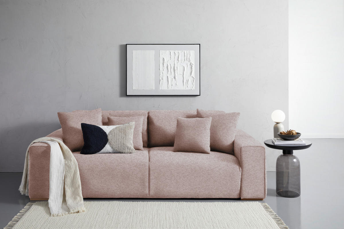 SCHLAFSOFA in Flachgewebe Altrosa  - Buchefarben/Schwarz, Konventionell, Holz/Kunststoff (255/86/123cm) - Livetastic