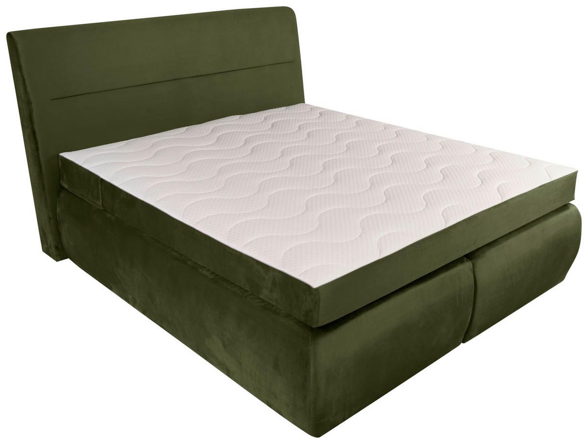 Boxspring 160X200 CM 160/200 cm  verde închis  - maro/verde închis, Modern, lemn/metal (160/200cm) - Voleo