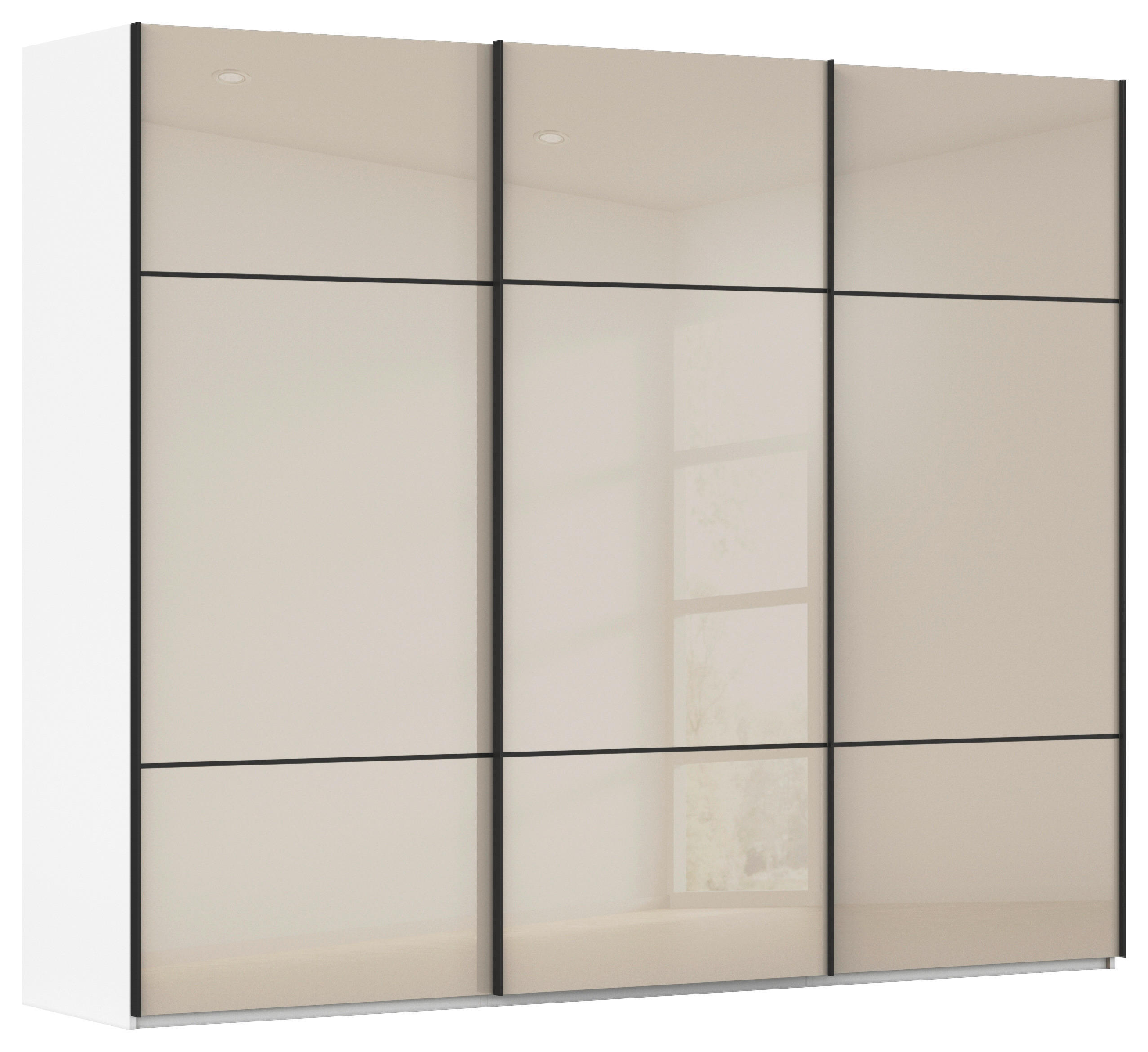 SCHWEBETÜRENSCHRANK 242/223/68 cm,  in Weiß, Champagner, 3 Tür(en)  - Champagner/Schwarz, KONVENTIONELL, Glas/Holzwerkstoff (242/223/68cm) - Novel