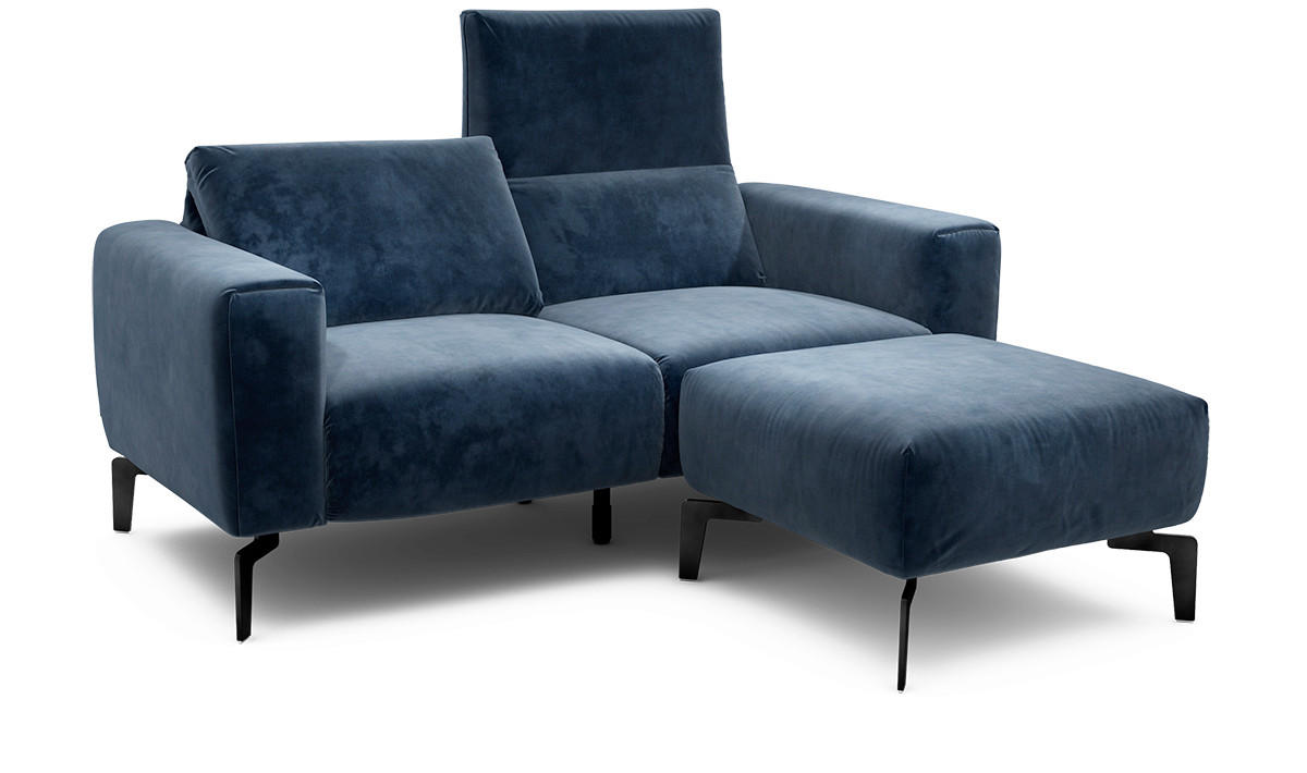 Zweisitzer inkl. Hocker Samt Dunkelblau  - Schwarz/Dunkelblau, Design, Textil/Metall (180/86/86-94cm) - SENSOO