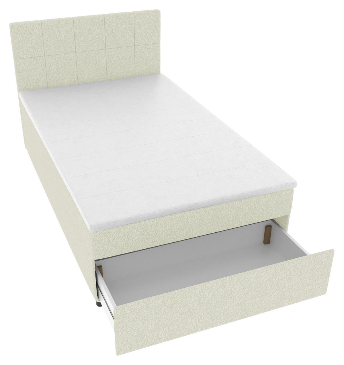 BOXBETT 120/200 cm,  in Creme, Matratze, Topper, Bettschublade, H3 = fest  - Creme/Schwarz, KONVENTIONELL, Kunststoff/Textil (120/200cm) - Boxxx