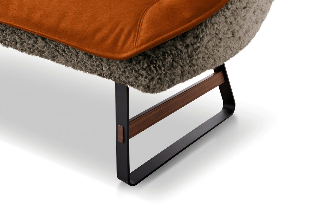 SITZBANK Textil, Leder Braun, Cognac  - Cognac/Schwarz, Design, Leder/Holz (229/88/80cm) - Koinor