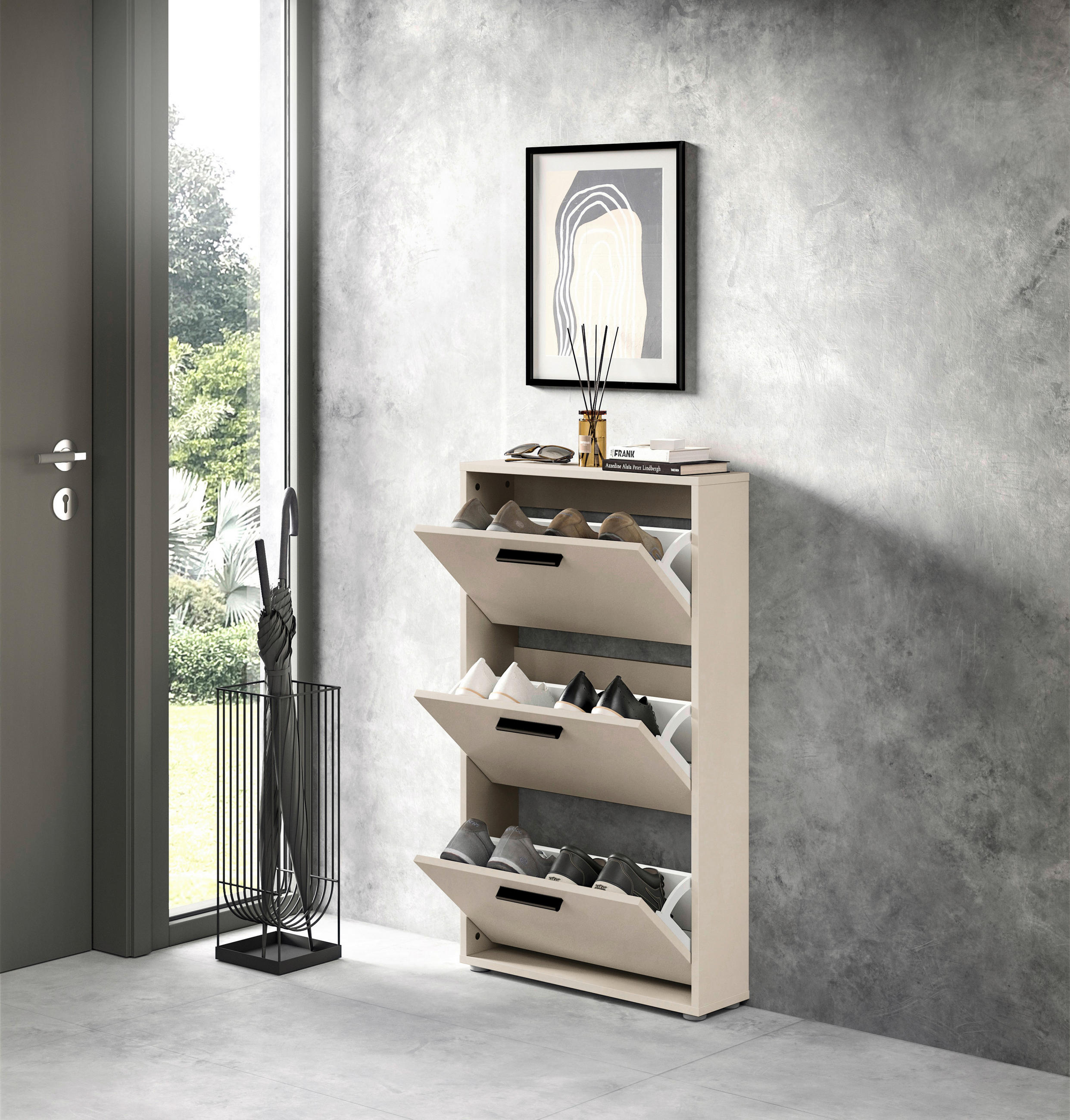 BILLENŐS CIPŐSSZEKRÉNY 59/103/17 cm  - kasmírszínű/fekete, Design, műanyag/faalapú anyag (59/103/17cm) - Carryhome