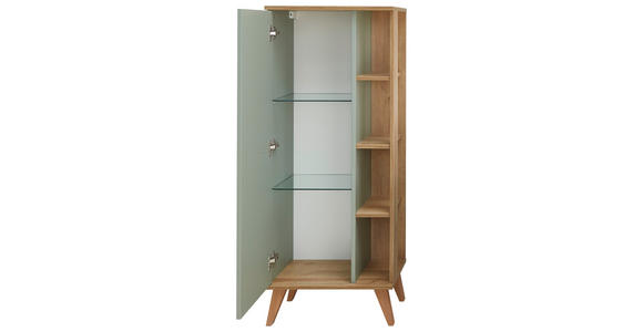 MIDISCHRANK 50,5/128/33 cm  - Eichefarben/Pastellgrün, ROMANTIK / LANDHAUS, Glas/Holzwerkstoff (50,5/128/33cm) - Xora