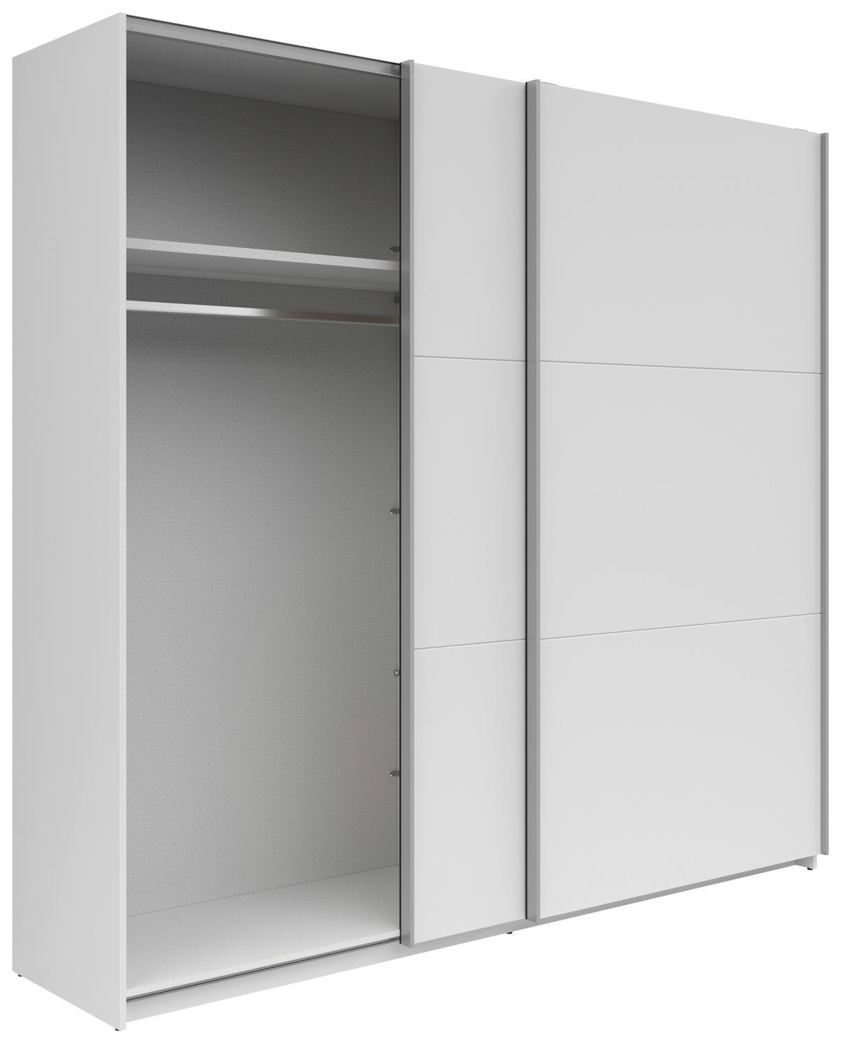 SCHWEBETÜRENSCHRANK 218/210/59 cm 2-türig Weiß  - Silberfarben/Weiß, KONVENTIONELL, Holzwerkstoff/Metall (218/210/59cm)