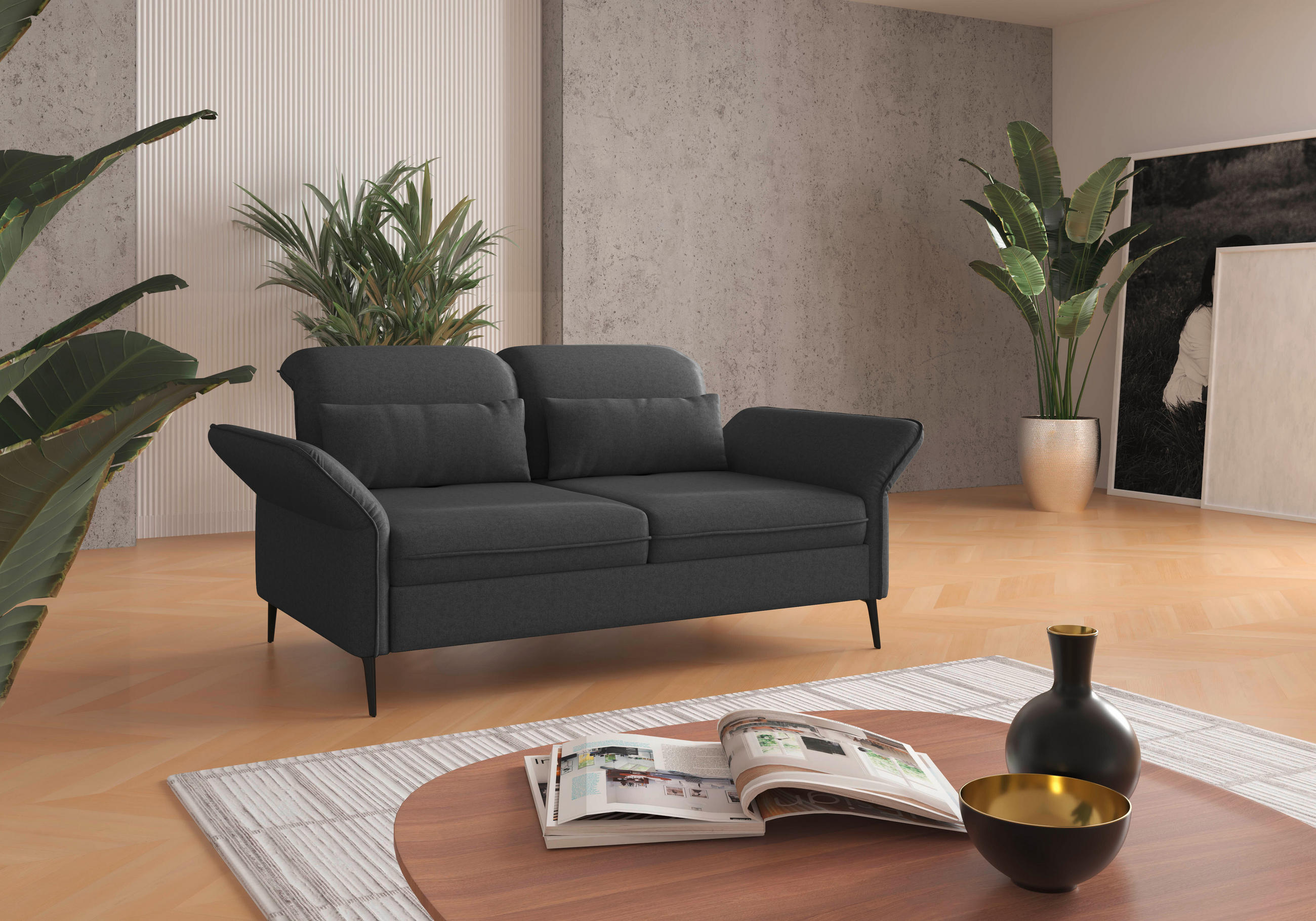 2,5-SITZER in Flachgewebe Dunkelgrau  - Dunkelgrau/Schwarz, Konventionell, Textil/Metall (189/92/123cm) - Sit & More