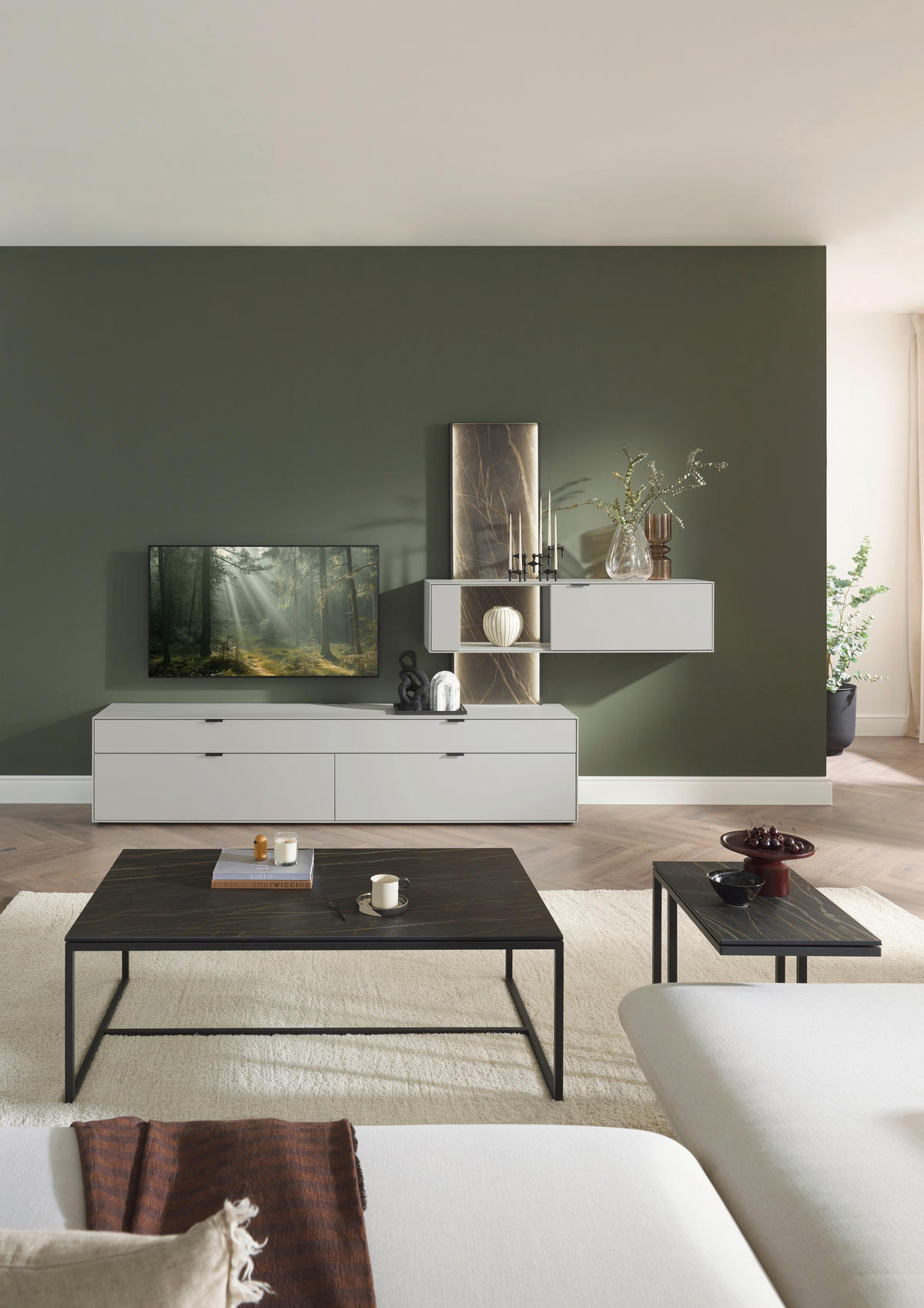 WOHNWAND  in Hellgrau  306/204,9/45,2 cm  - Hellgrau, Design, Glas/Keramik (306/204,9/45,2cm) - Dieter Knoll