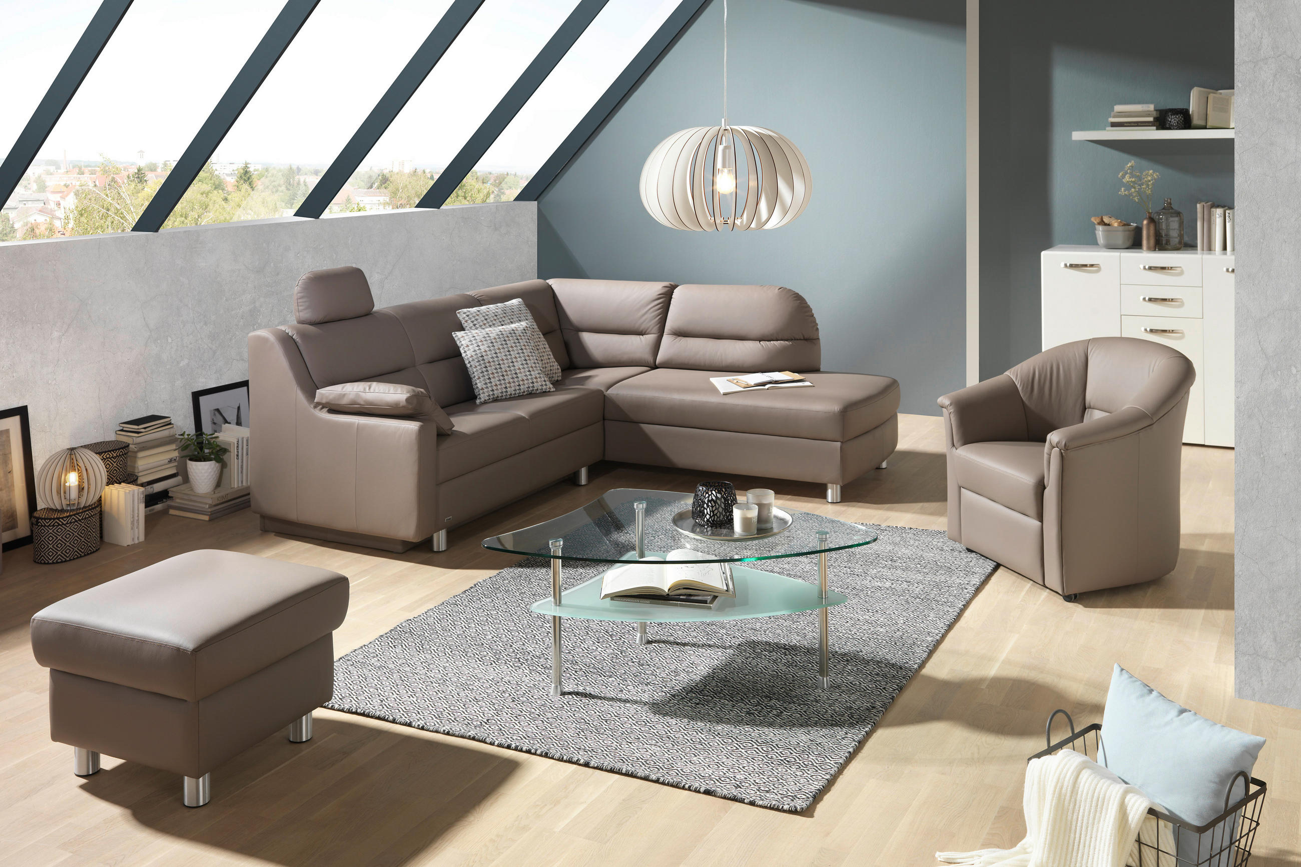 ECKSOFA in Echtleder Taupe  208/226 cm  - Taupe, KONVENTIONELL, Leder (208/226cm) - Sedda