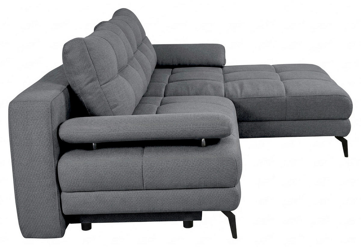 ECKSOFA Blau Struktur Rückenkissen, Bettkasten, Schlaffunktion, Rücken echt, Armteilverstellung, Liegefläche im Originalstoff  - Blau/Beige, MODERN, Textil/Metall (263/181cm) - Carryhome