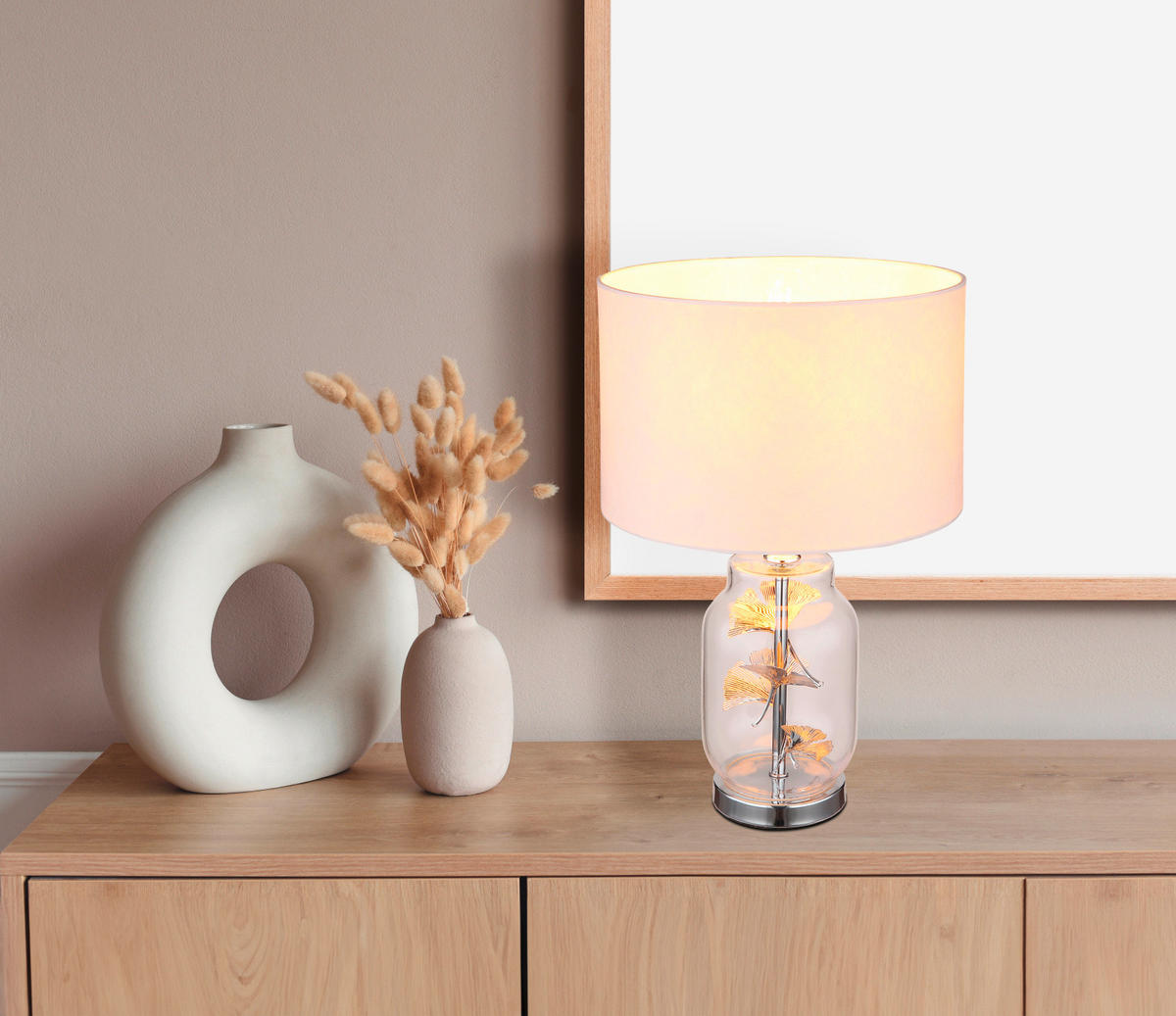 STOLNÁ LAMPA, E27, 25/38 cm  - priehľadné/biela, Konventionell, kov/textil (25/38cm) - Globo