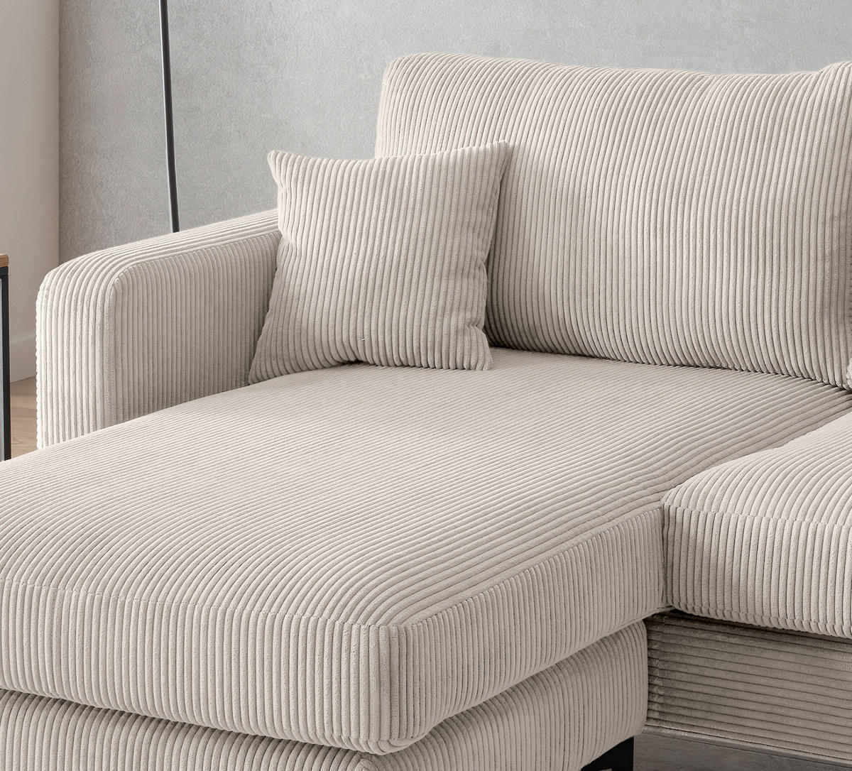 ECKSOFA in Cord Beige  - Beige/Schwarz, Basics, Textil/Metall (204/153cm) - Livetastic