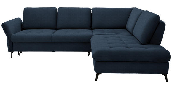 ECKSOFA in Chenille Blau  - Blau/Schwarz, Natur, Textil/Metall (288/233cm) - Valnatura