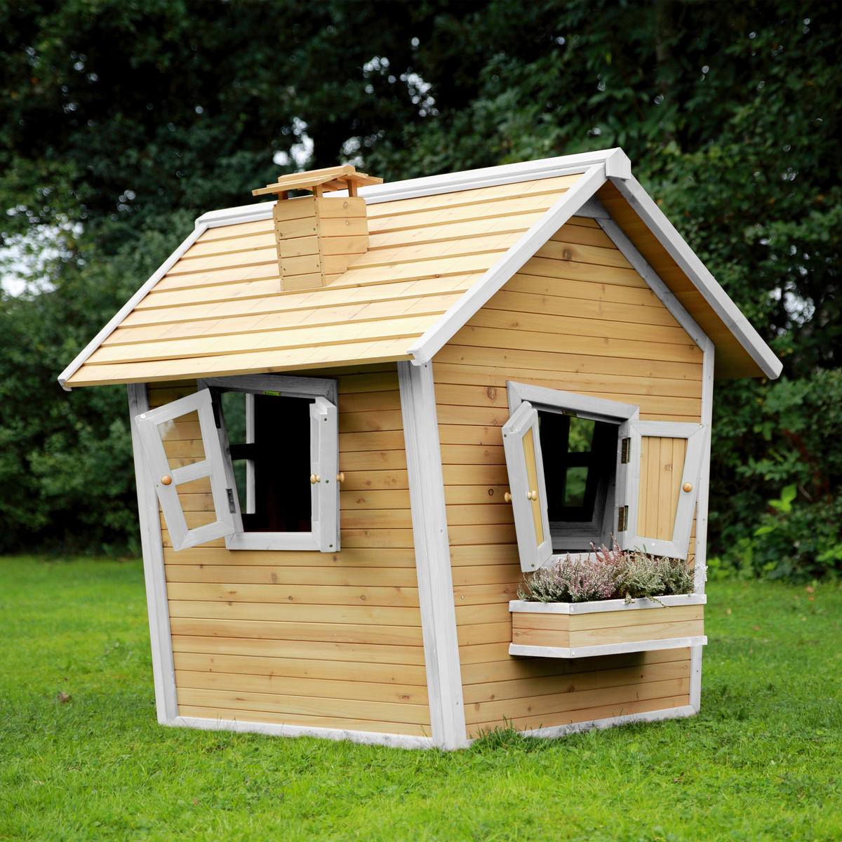 SPIELHAUS 144/146/157 cm  - Braun/Weiß, KONVENTIONELL, Holz (144/146/157cm) - Ambia Garden