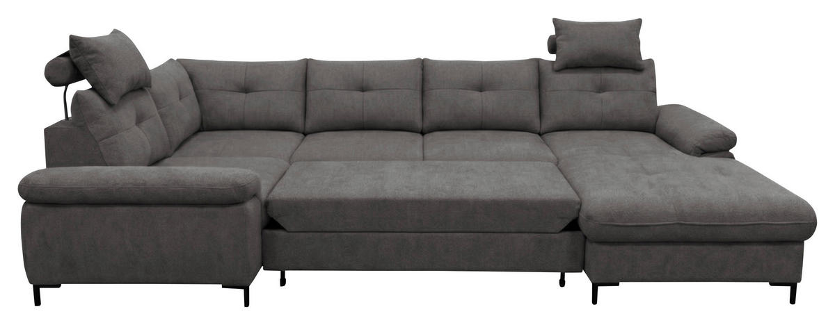 WOHNLANDSCHAFT SOLEI U in Chenille Dunkelgrau  - Dunkelgrau/Schwarz, Design, Kunststoff/Textil (184/334/188cm) - MID.YOU