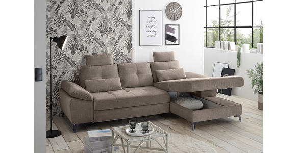 ECKSOFA Sandfarben Mikrovelours  - Sandfarben/Chromfarben, KONVENTIONELL, Kunststoff/Textil (270/170cm) - Carryhome