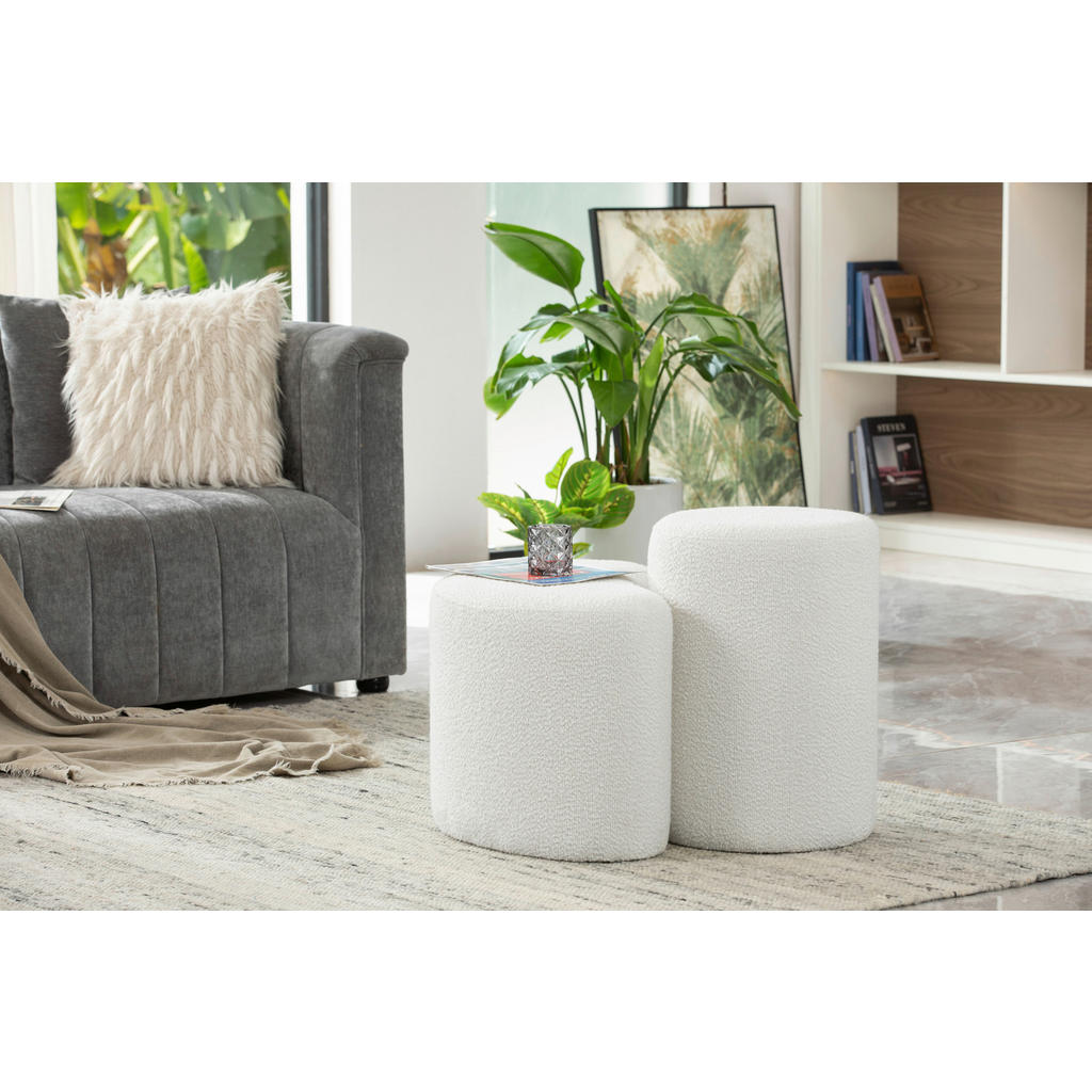 Thumbnail - Mid.you Pouf, Weiß, Textil, Holzwerkstoff, Füllung: Schaumstoff, 56.5x35x40 cm, Wohnzimmer, Hocker, Poufs