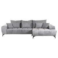 ECKSOFA in Flachgewebe Hellgrau  - Hellgrau/Schwarz, Konventionell, Textil/Metall (300/205cm) - MID.YOU
