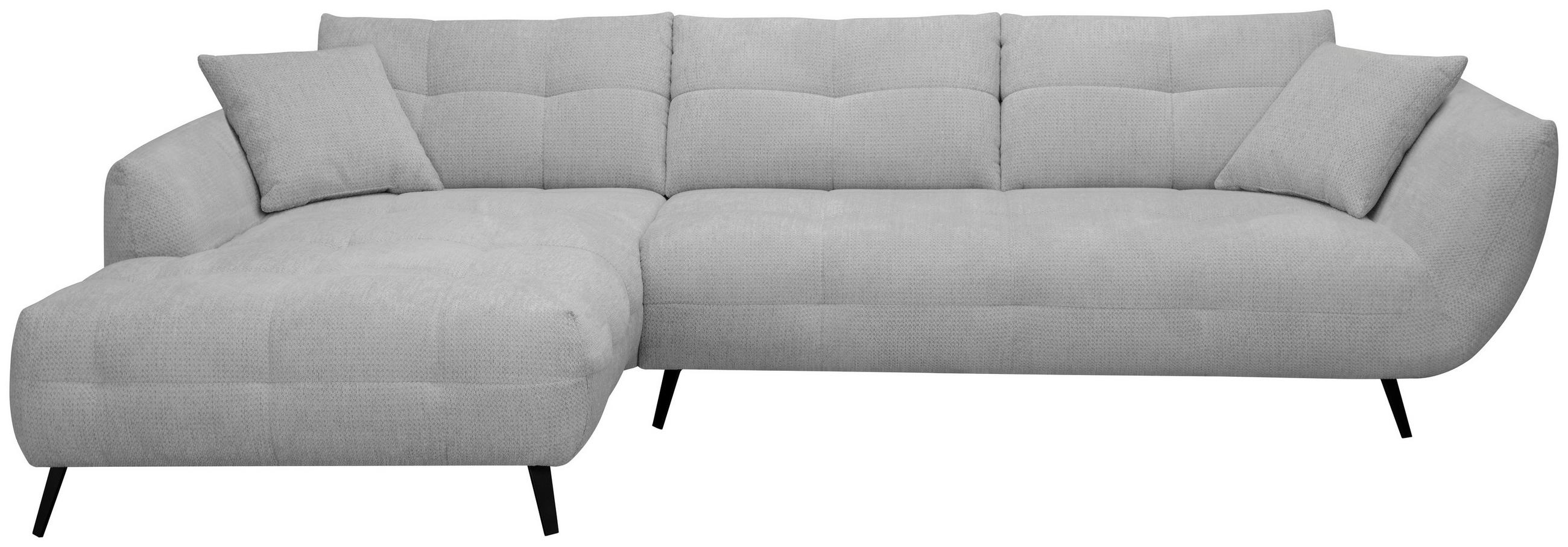ECKSOFA Grau Chenille Armlehnenkissen, Rücken echt, Sitztiefenverstellung  - Schwarz/Grau, KONVENTIONELL, Textil/Metall (215/320cm) - Hom`in