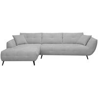 ECKSOFA 215/320 cm  in Chenille Grau Armlehnenkissen, Rücken echt, Sitztiefenverstellung  215/320 cm  - Schwarz/Grau, KONVENTIONELL, Textil/Metall (215/320cm) - Hom`in