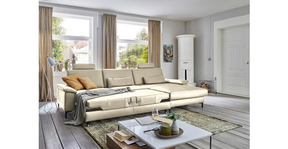 ECKSOFA in Echtleder Creme, Naturfarben 334/176 cm - Creme/Schwarz, Design, Leder/Metall (334/176cm) - Dieter Knoll