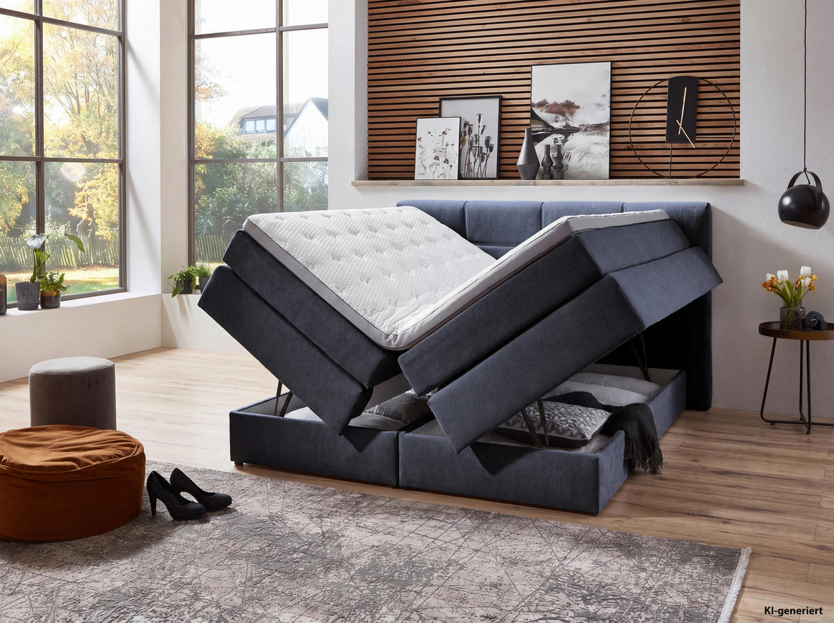 BOXSPRINGBETT 160/200 cm  Blau  - Blau/Schwarz, Konventionell, Kunststoff/Textil (160/200cm) - Carryhome
