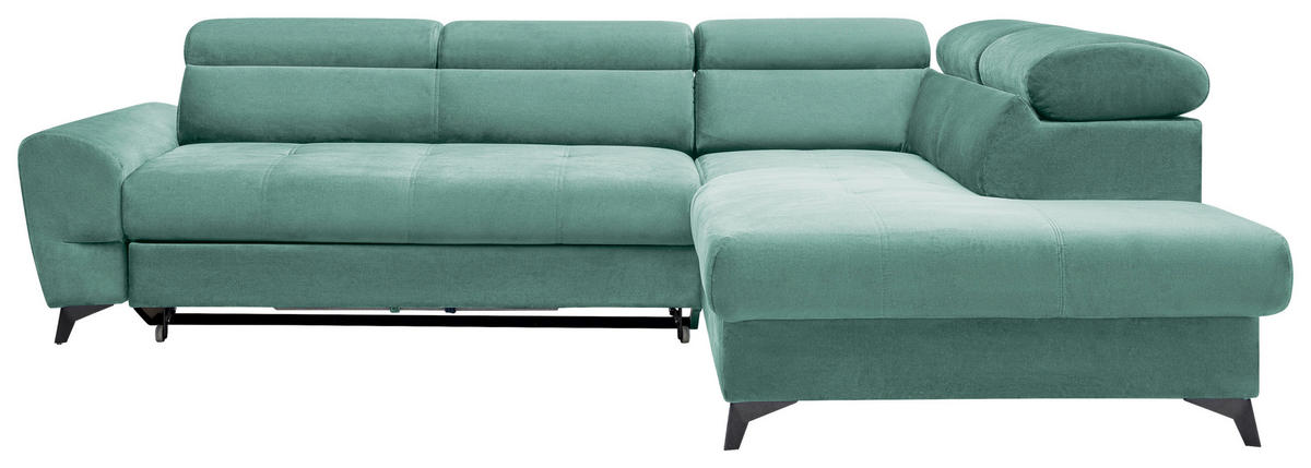 ECKSOFA Mintgrün Velours  - Schwarz/Mintgrün, MODERN, Textil/Metall (272/212cm) - MID.YOU