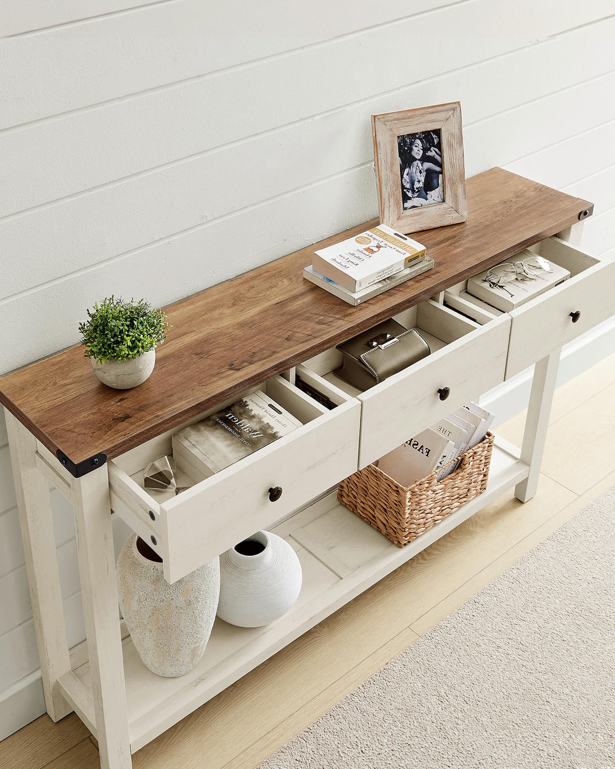KONSOLENTISCH Weiß, Eichefarben  - Eichefarben/Schwarz, Trend, Holzwerkstoff/Metall (120/24/78cm) - Boxxx