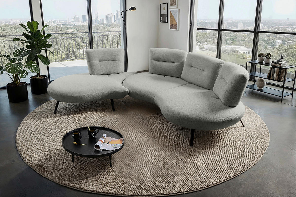 BIGSOFA Flachgewebe Hellgrau  - Hellgrau/Schwarz, Design, Textil/Metall (456/93/138cm) - Moderano