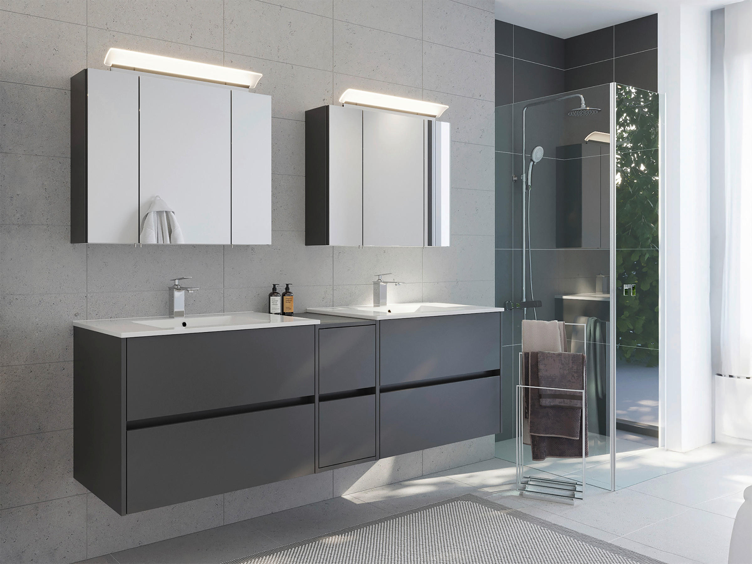 BADEZIMMER 3-teilig  in 190 cm  - Graphitfarben/Weiß, Trend, Glas/Holzwerkstoff (190cm) - MID.YOU