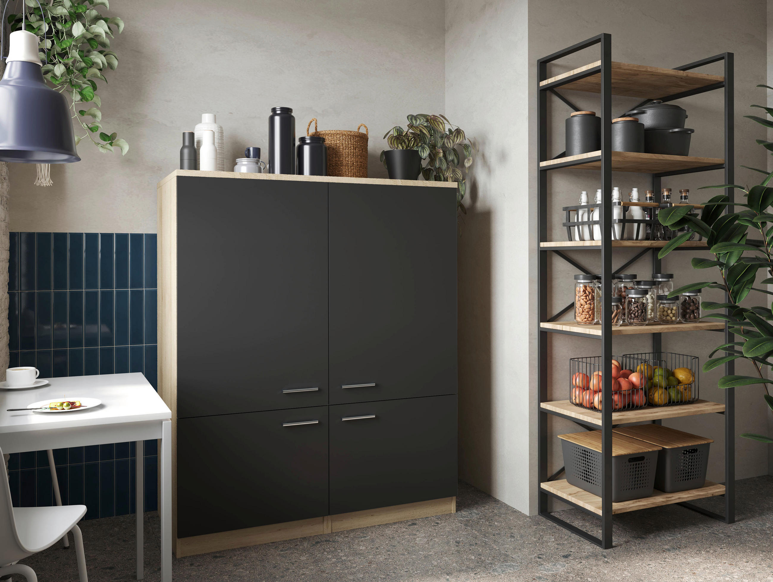 HÖGSKÅP  - silver/svart, Basics, metall/trämaterial (120/144,9/60cm) - Respekta