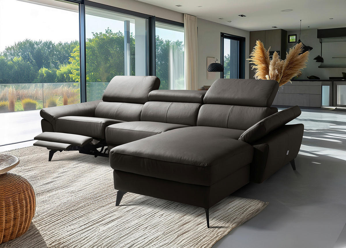 ECKSOFA  in Lederlook Echtleder Dunkelbraun  252/179 cm  - Dunkelbraun/Schwarz, Design, Leder/Textil (252/179cm) - Livetastic