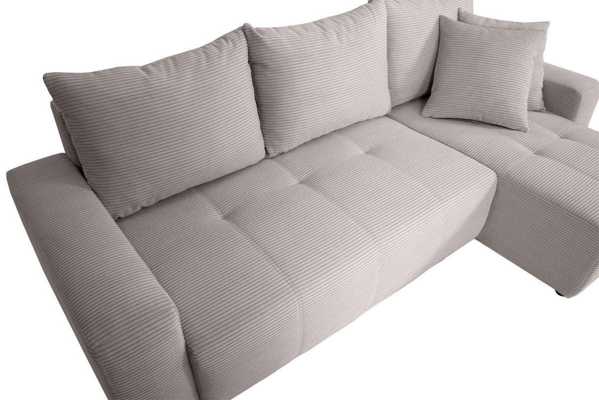 ECKSOFA in Cord Hellgrau  - Hellgrau/Schwarz, Design, Kunststoff/Textil (248/146cm) - MID.YOU