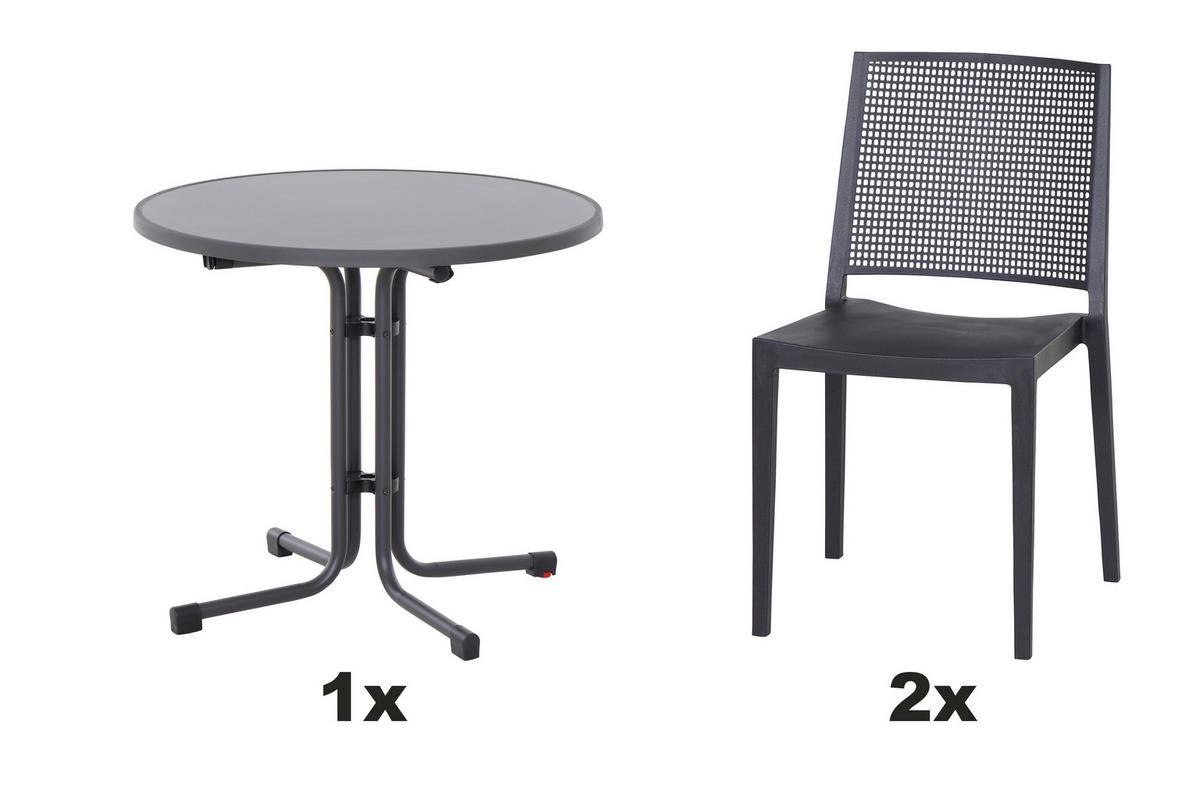 GARTENGARNITUR 3-teilig  - Anthrazit, Basics, Holzwerkstoff/Kunststoff (80/80/80cm) - Siena Garden