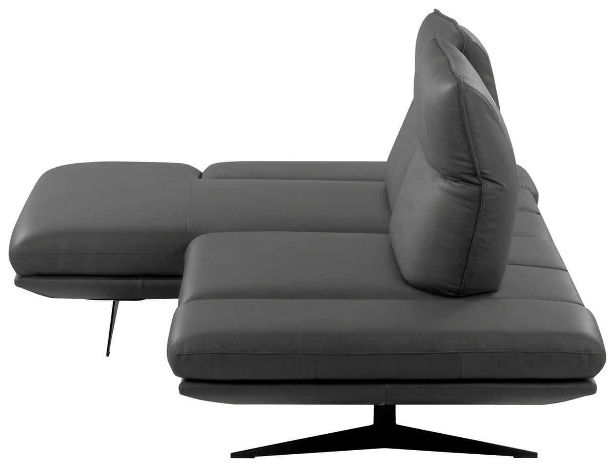 ECKSOFA Dunkelgrau Echtleder Rücken echt, Armteilverstellung, Kopfteilverstellung, Sitztiefenverstellung  - Dunkelgrau/Schwarz, Design, Leder/Metall (160/235cm) - Celina Home