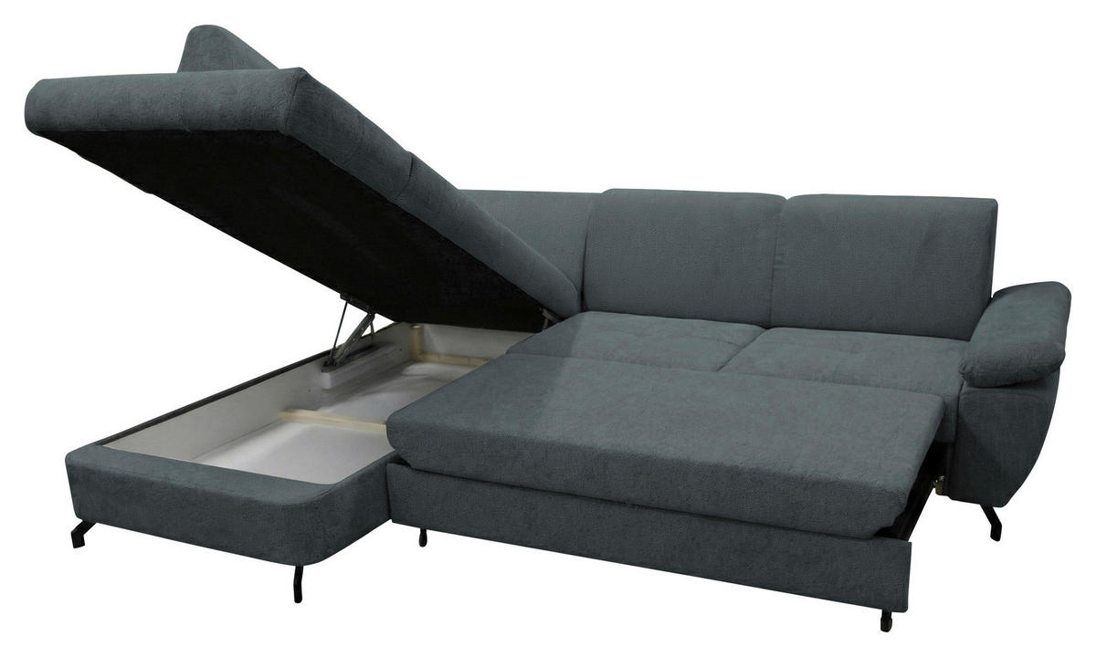 ECKSOFA CORA in Chenille Grau  198/261 cm  - Schwarz/Grau, Design, Textil/Metall (198/261cm) - MID.YOU
