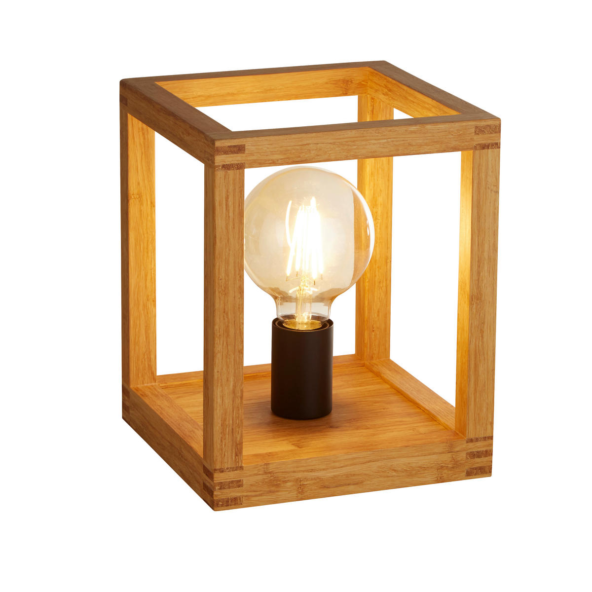 TISCHLEUCHTE Square 20/25/20 cm   - Schwarz/Naturfarben, LIFESTYLE, Holz/Kunststoff (20/25/20cm) - Searchlight