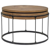 COUCHTISCH Eiche massiv 73/73/48 cm rund Schwarz, Eichefarben  - Eichefarben/Schwarz, Design, Holz/Metall (73/73/48cm) - Carryhome