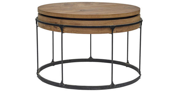 COUCHTISCH Eiche massiv 73/73/48 cm rund Schwarz, Eichefarben - Eichefarben/Schwarz, Design, Holz/Metall (73/73/48cm) - Carryhome