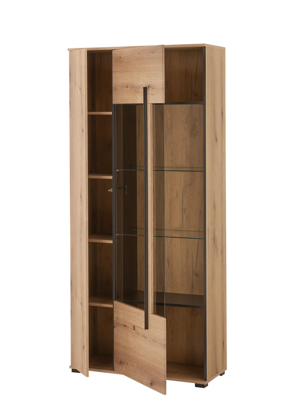 VITRINE  in Eichefarben  - Eichefarben/Schwarz, Design, Glas/Holzwerkstoff (90/200/37cm) - Livetastic