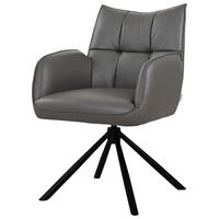 ARMLEHNSTUHL  Sitzfläche 360° drehbar, automatische Rückholfunktion  Echtleder  - Dunkelgrau/Schwarz, MODERN, Leder/Metall (58,5/87,5/61cm) - Livetastic