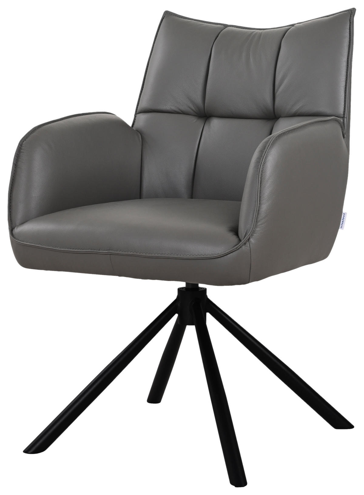 ARMLEHNSTUHL  Sitzfläche 360° drehbar, automatische Rückholfunktion  Echtleder  - Dunkelgrau/Schwarz, MODERN, Leder/Metall (58,5/87,5/61cm) - Livetastic