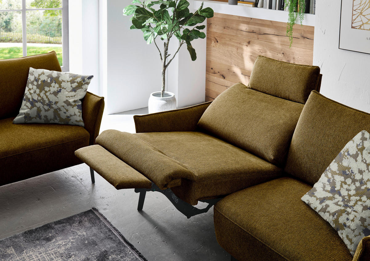 3-SITZER-SOFA Chenille Senfgelb  - Senfgelb/Schwarz, KONVENTIONELL, Textil/Metall (184/90/92cm) - Elegando