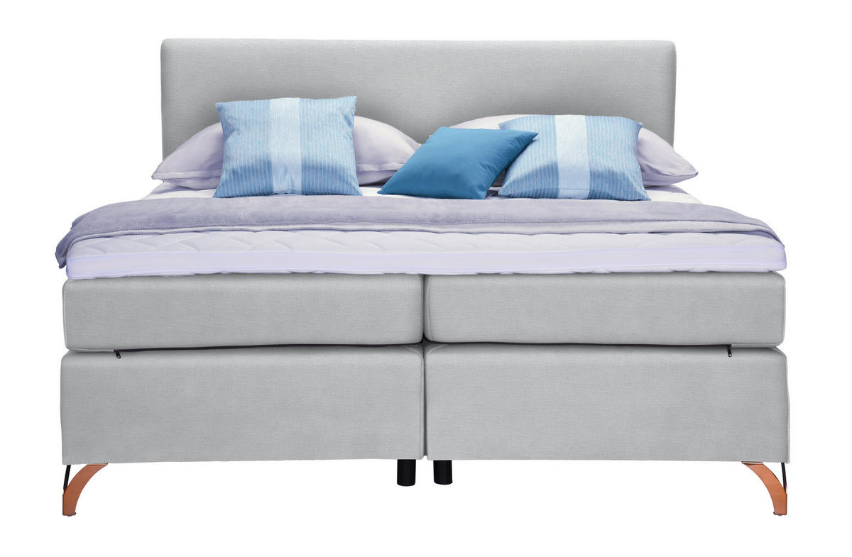 BOXSPRINGBETT 140/200 cm  in Hellgrau  - Hellgrau/Kupferfarben, KONVENTIONELL, Textil/Metall (140/200cm) - Esposa