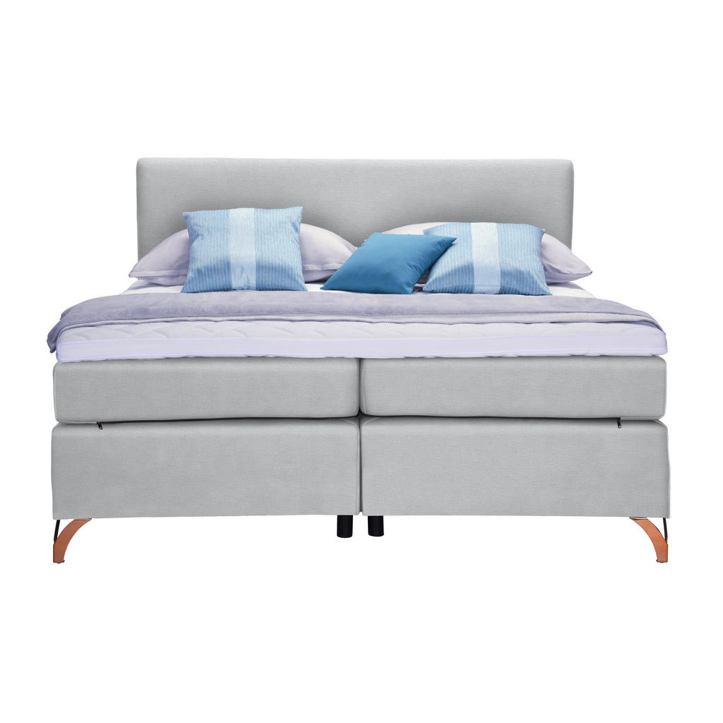 Thumbnail - Esposa Boxspringbett, Hellgrau, Textil, H2 + H3, 7-Zonen, Höhe ca. 18 cm, 140x200 cm, Federkernmatratze, Stoffauswahl, T...
